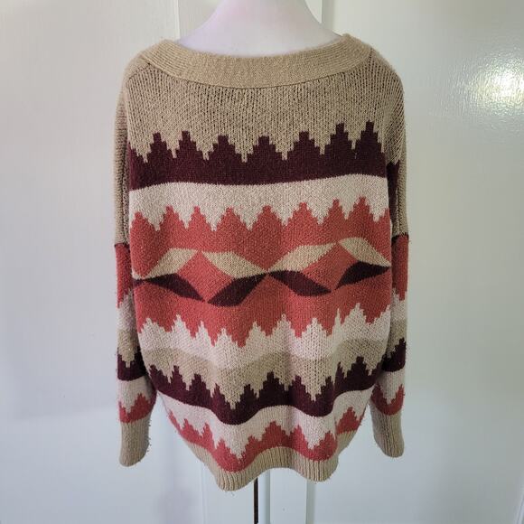 C&C California Size 1x	Women's Plus Size Cardigan Sweater Aztec Neutral Colors - Picture 4 of 10